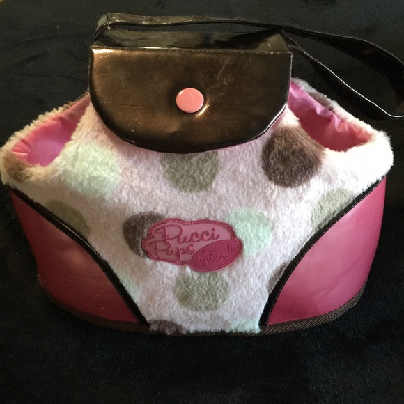 Battat Pucci Pups & Friends pink and brown carrier bag w/handle & snap closure - Picture 1 of 4